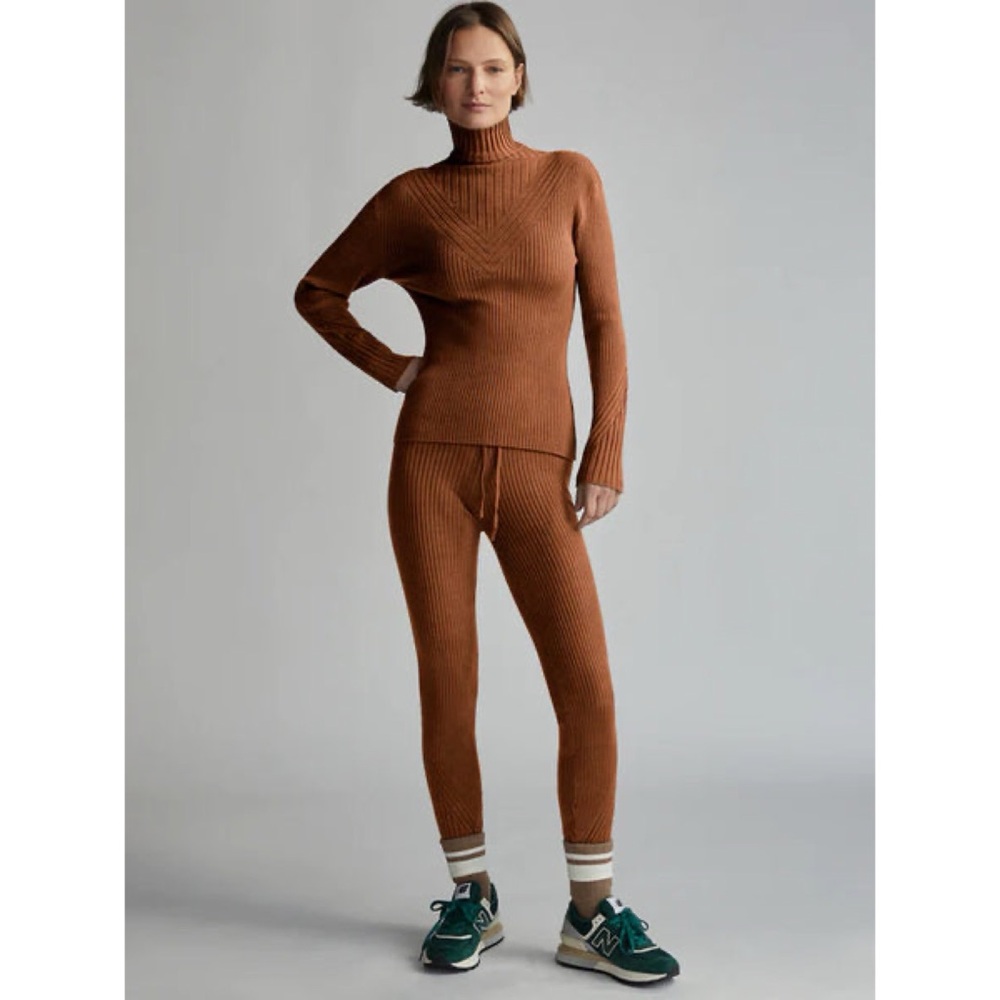 Varley Mocado Rib Knit Legging Tortoise Shell Burnt Orange High Rise